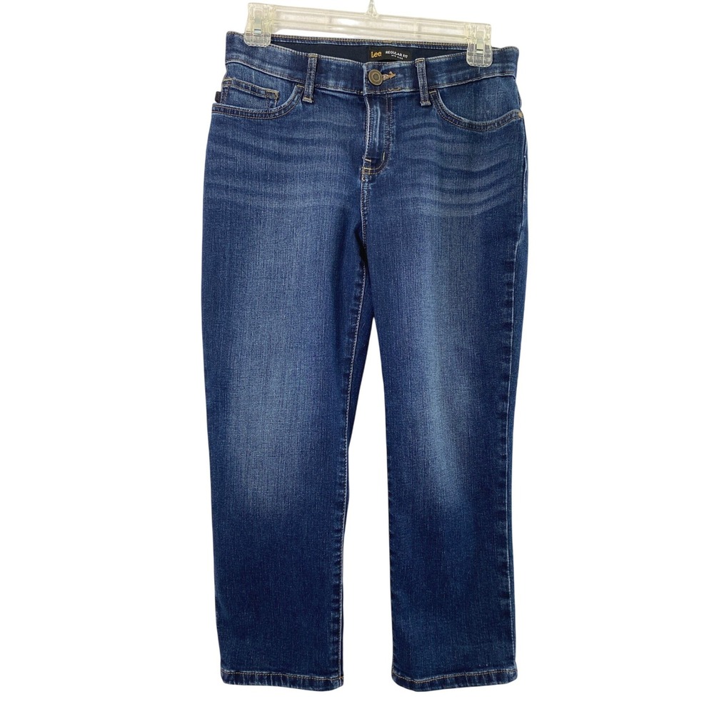 Lee Jeans Womens 4 Regular Fit Mid Rise Dark Wash Cropped Denim Pants Casual